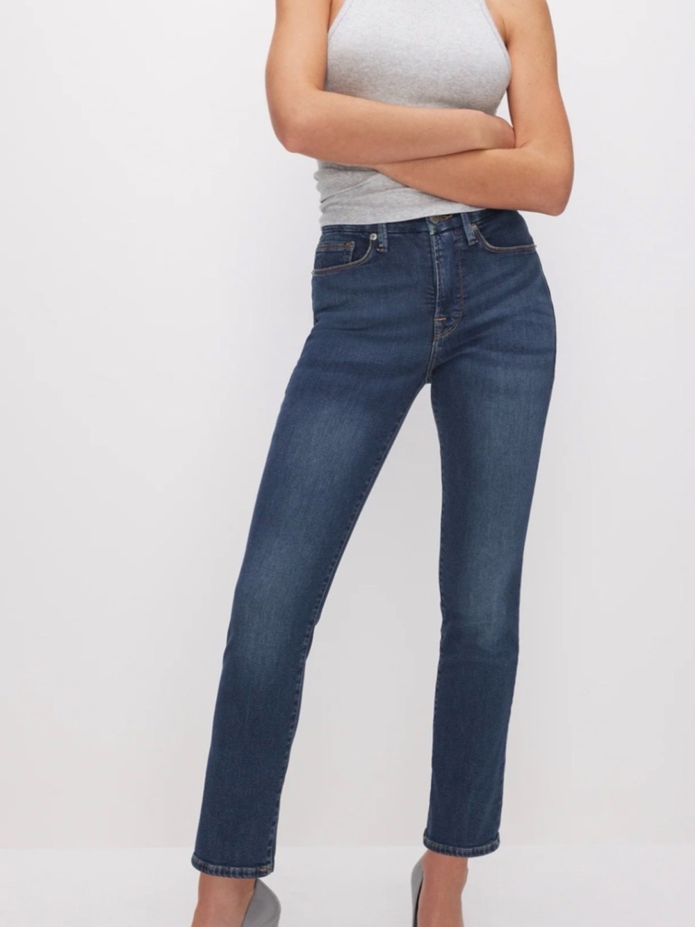 Good American Deep Blue Straight-Leg High-Rise Jeans